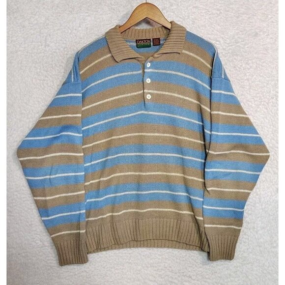 Pull Vintage Oakton Homme – Laine Beige, Taille XL, Années 70/80